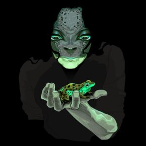 Metamorphosis, monster guy with a frog. Vector illustration