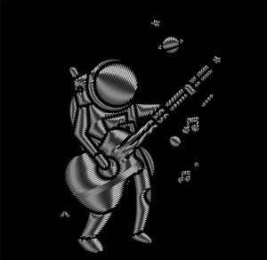Silver Astronaut in Playing Guitar, Particle Vector illustration.